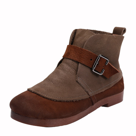 Botas de Cuero Genuino Estilo Étnico con Hebilla - Punta Redonda Planas Artesanales - Image 5