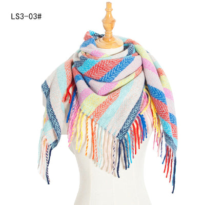 Pañuelo Cuadrado Rayado con Flecos para Mujer y Hombre - Image 39
