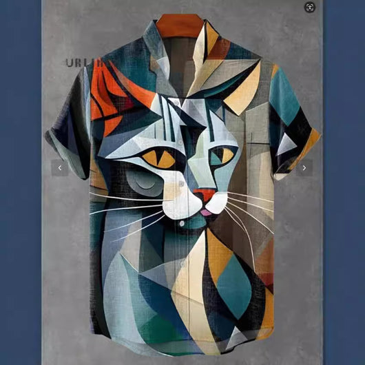 Camisa Cardigan Suelta con Estampado Abstracto 3D y Cuello de Pie - Image 3