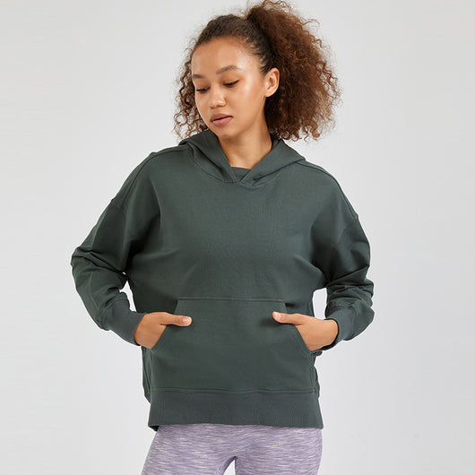 Sudadera Hoodie Oversize de Color Liso con Hombros Caídos