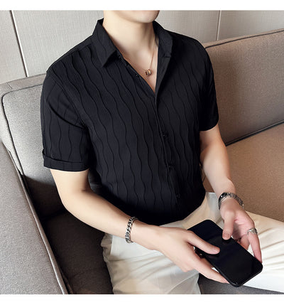 Camisa Manga Corta Slim Fit para Hombre con Patrón de Olas - Image 20