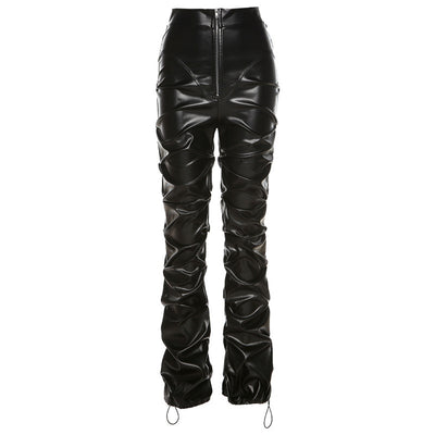 Pantalón de Cuero PU Cintura Alta con Bolsillo Lateral - Estilo Urbano Casual - Image 6
