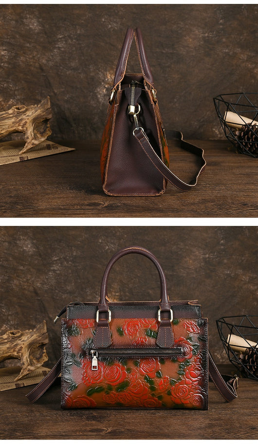 Bolso de Hombro para Mujer en Cuero Genuino con Patrón Grabado Versátil - Image 14