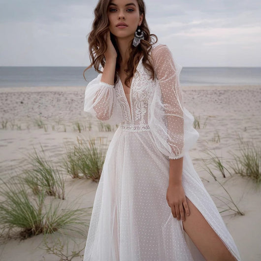 Vestido de Novia Mesh Elegante con Corte Dividido - Diseño Moderno y Sofisticado - Image 5