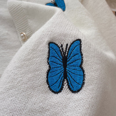 Chaleco de Punto con Bordado de Mariposa y Cardigan Manga Larga - Conjunto de Dos Piezas - Image 5