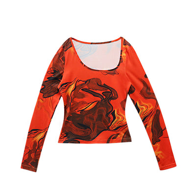 Blusa Ajustada con Hombro Descubierto y Estampado Moderno para Mujer - Image 5