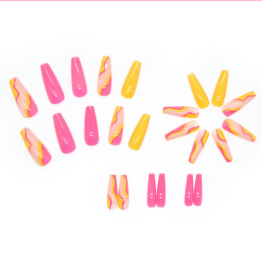 Uñas Postizas Rosa Amarillo Rojo 24 Piezas - Image 3