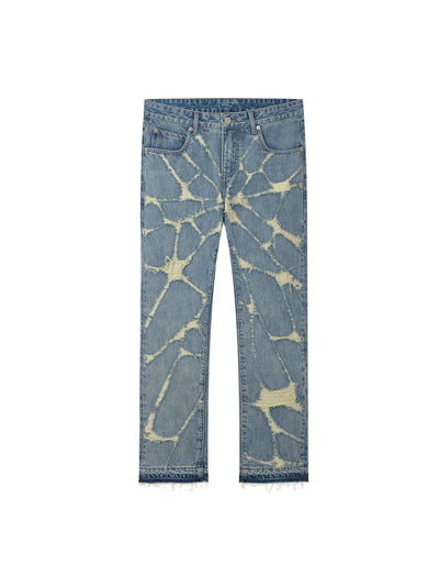 Jeans Rectos Destruidos con Diseño Spider Web - Image 2