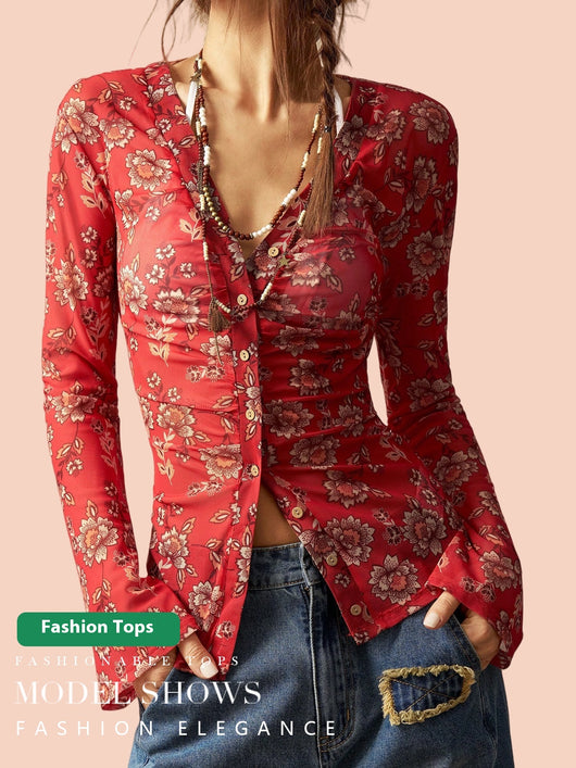 Blusa Estampada Slim Fit Retro para Mujer - Diseño Europeo Elegante - Image 13