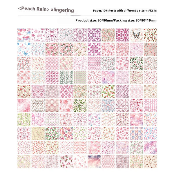 Purple Whisper decorative paper set with 100 sheets, featuring various purple floral, butterfly, and geometric patterns. - Image 6