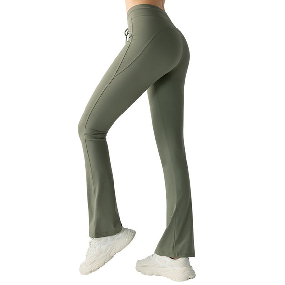 Pantalones Yoga Acampanados con Levantador de Glúteos y Bolsillos Laterales