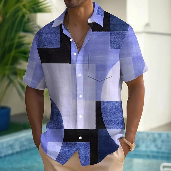 Playera Geométrica Retro con Contraste de Colores en 3D