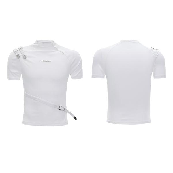 Camisa Slim Fit con Cuello Alzado y Detalle de Cinturón Metálico