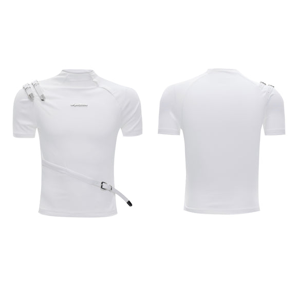 Camisa Slim Fit con Cuello Alzado y Detalle de Cinturón Metálico