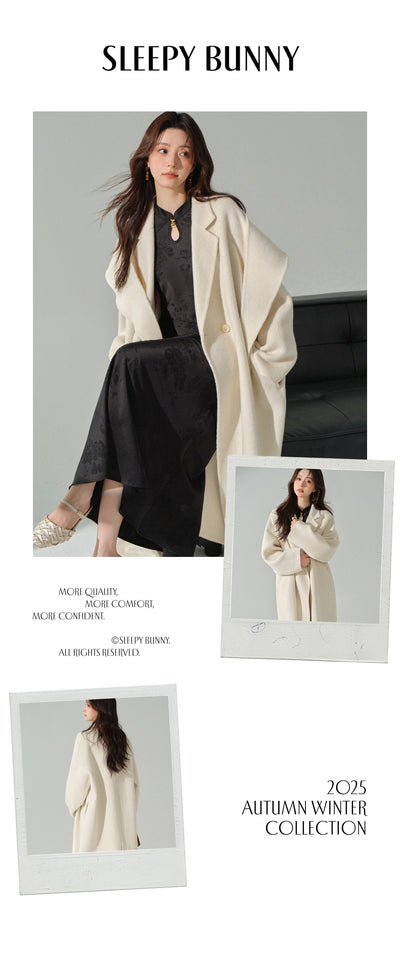 Abrigo de Lana Blanco Doble Botonadura para Mujer - Largo Reversible Otoño Invierno - Image 12