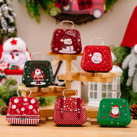 Caja de Dulces Navideña en Hojalata Estilo Bolso