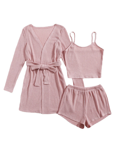 Conjunto 3 Piezas Tirantes Shorts Sólido - Pijama Cómodo para Casa - Image 7