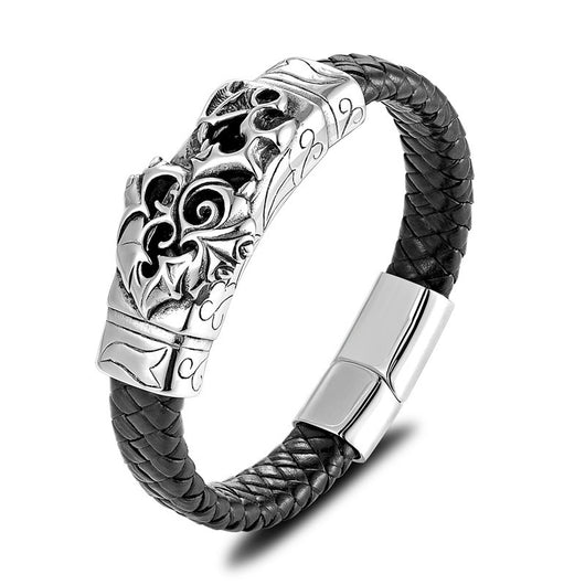 Pulsera de Cuero Negro con Acero Titanio - Joyería Masculina Elegante - Image 2