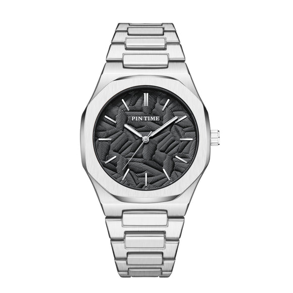 Reloj Impermeable para Hombre con Esfera Grabada en Relieve de Hoja de Palma