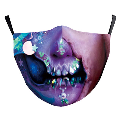 Halloween dust mask with a split design, featuring half a human face with pink lips and half a dark robotic face. - Image 19