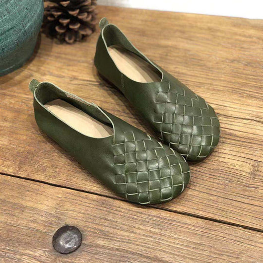 Zapatos Planos de Cuero Tejido con Punta Redonda - Estilo Retro Cómodo - Image 27