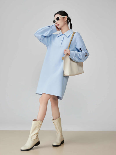 Vestido Camisero Holgado Azul con Bordados Calados - Image 5
