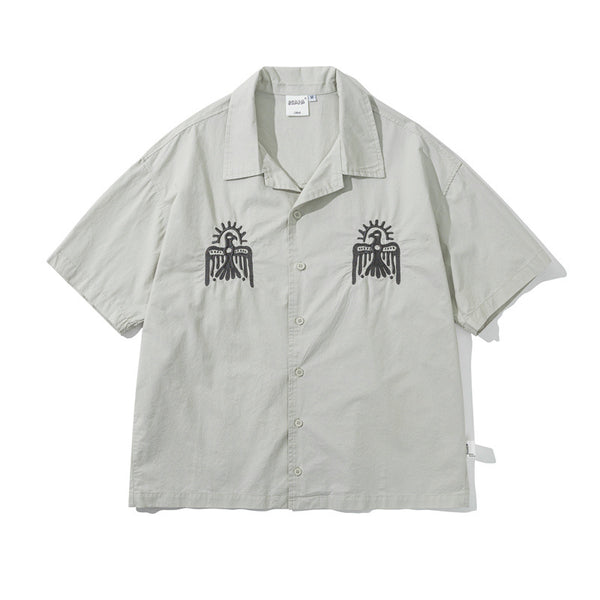 Camisa Cargo Retro con Bordados Divertidos - Estilo Casual de Verano