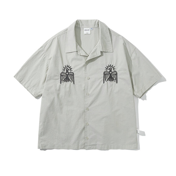 Camisa Cargo Retro con Bordados Divertidos - Estilo Casual de Verano