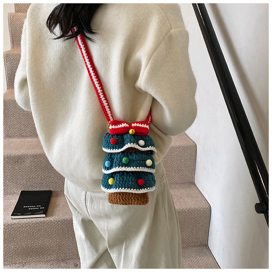 Bolso Cuadrado Navideño de Punto con Árbol de Navidad y Bloques de Color - Image 26