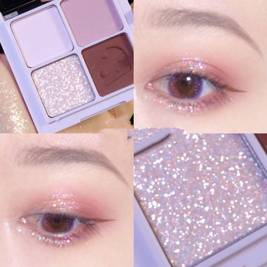 Paleta de Sombras de Ojos 4 Colores Mate Perlado Gris Tierra Púrpura Impermeable con Brillo