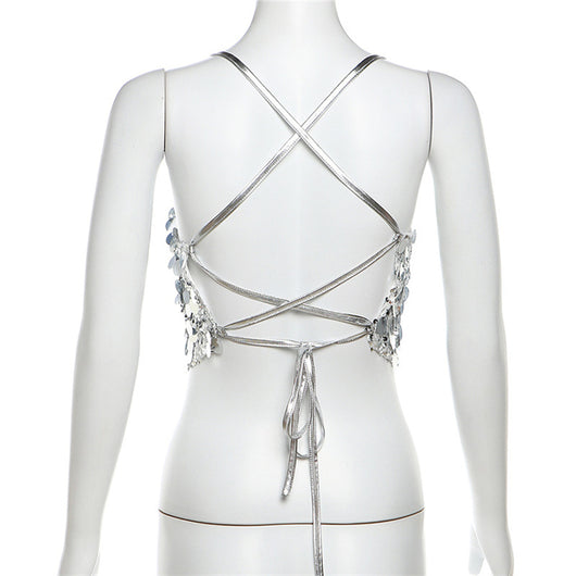 Chaleco Sexy Lentejuelas Escote Halter Ajustado Espalda Descubierta - Image 12