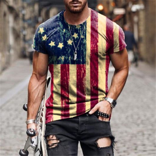 Polera Retro Cuello Redondo con Estampa Bandera de Estrellas - Image 4
