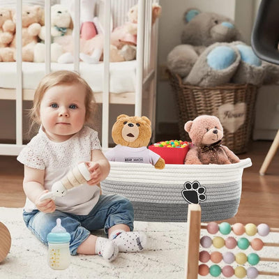 Canasta Tejida de Algodón Beige con Asa - Organizador Versátil para el Hogar - Image 9
