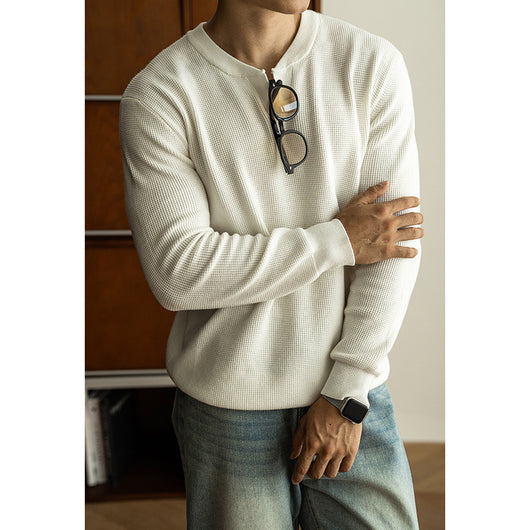 Suéter Henley Casual de Cuello V y Manga Larga para Hombre - Image 3