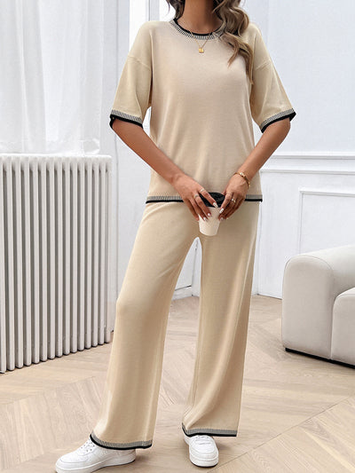 Conjunto de 2 Piezas: Blusa Suelta de Punto con Contraste + Pantalón - Image 26