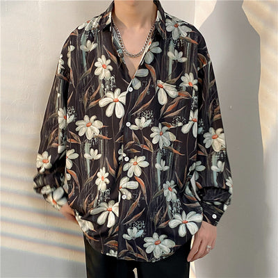 Camisa Floral Retro Holgada de Manga Larga para Hombre - Image 11