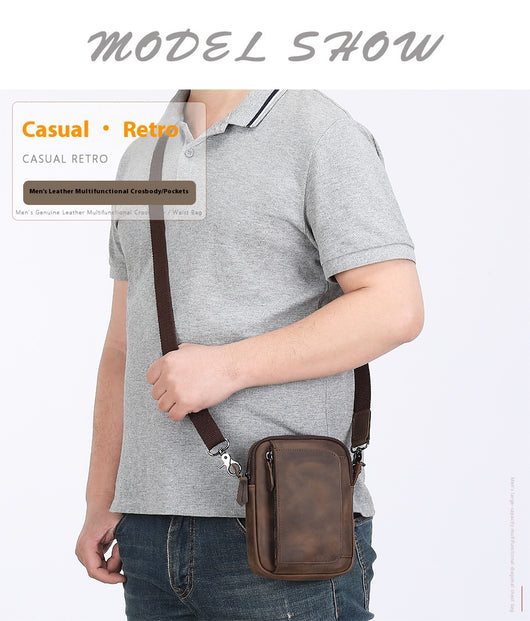Bolsa Crossbody de Cuero para Teléfono y Accesorios - Diseño Asimétrico para Hombre - Image 9