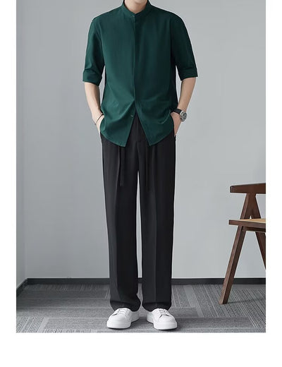 Camisa Cuello Mao Manga Corta Estilo Chino - Image 11