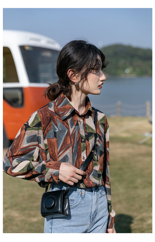 Camisa Floral Retro Hong Kong Oversized Manga Larga Primavera Otoño - Image 11
