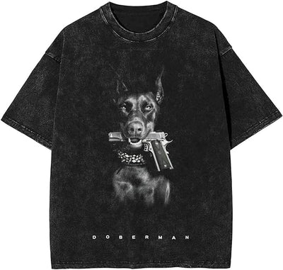 Camiseta Oversized Hip Hop Streetwear Unisex con Estampa Divertida Doberman - Image 17