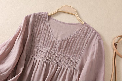 Blusa Suelta de Algodón y Lino con Cuello V - Image 41
