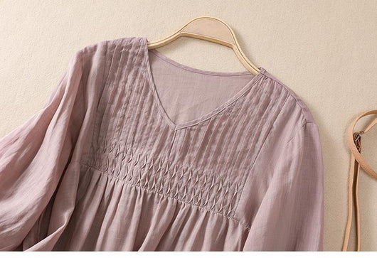 Blusa Suelta de Algodón y Lino con Cuello V - Image 41