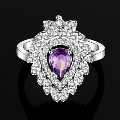 Color zirconium necklace, earrings, bracelet, and ring 4-piece set with purple and green stones. - Image 6