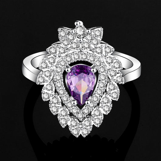 Color zirconium necklace, earrings, bracelet, and ring 4-piece set with purple and green stones. - Image 6