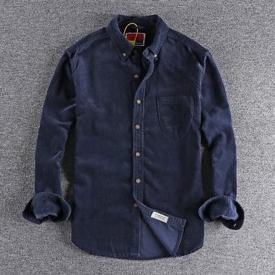 Camisa de Pana Manga Larga Retro con Combinación de Colores para Hombre - Image 9