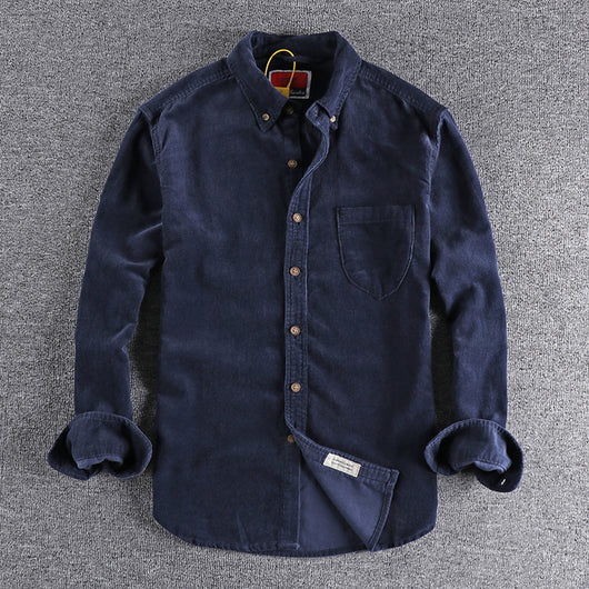 Camisa de Pana Manga Larga Retro con Combinación de Colores para Hombre - Image 9