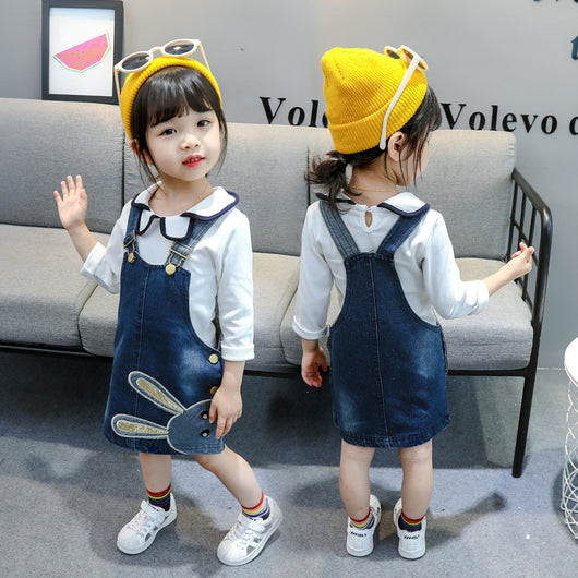 Vestido Denim Infantil con Bordado de Conejo y Tirantes para Niñas - Image 13