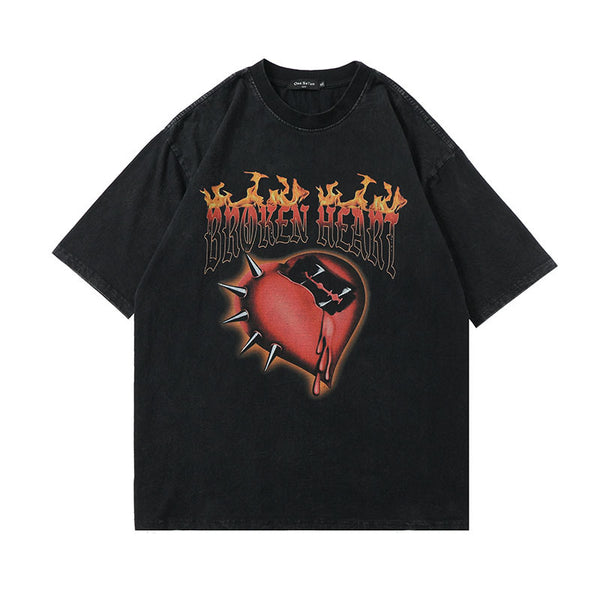Camiseta Estampada Vintage Desgastada de Manga Corta Unisex