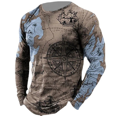 Camiseta Manga Larga Brújula Náutica Hombre Cuello Redondo Suelta Navegante - Image 3