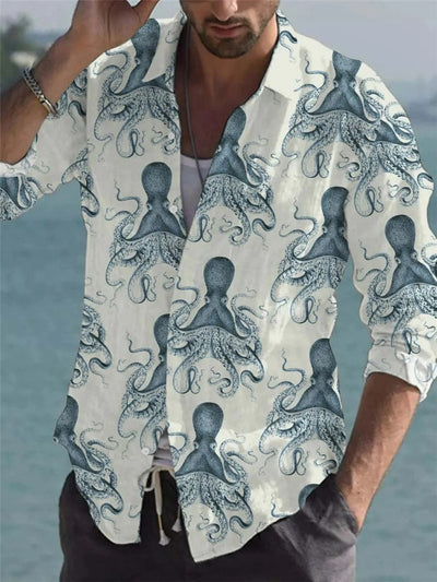 Camisa de Lino Bambú Estampada con Detalles a Tono para Hombre - Image 17